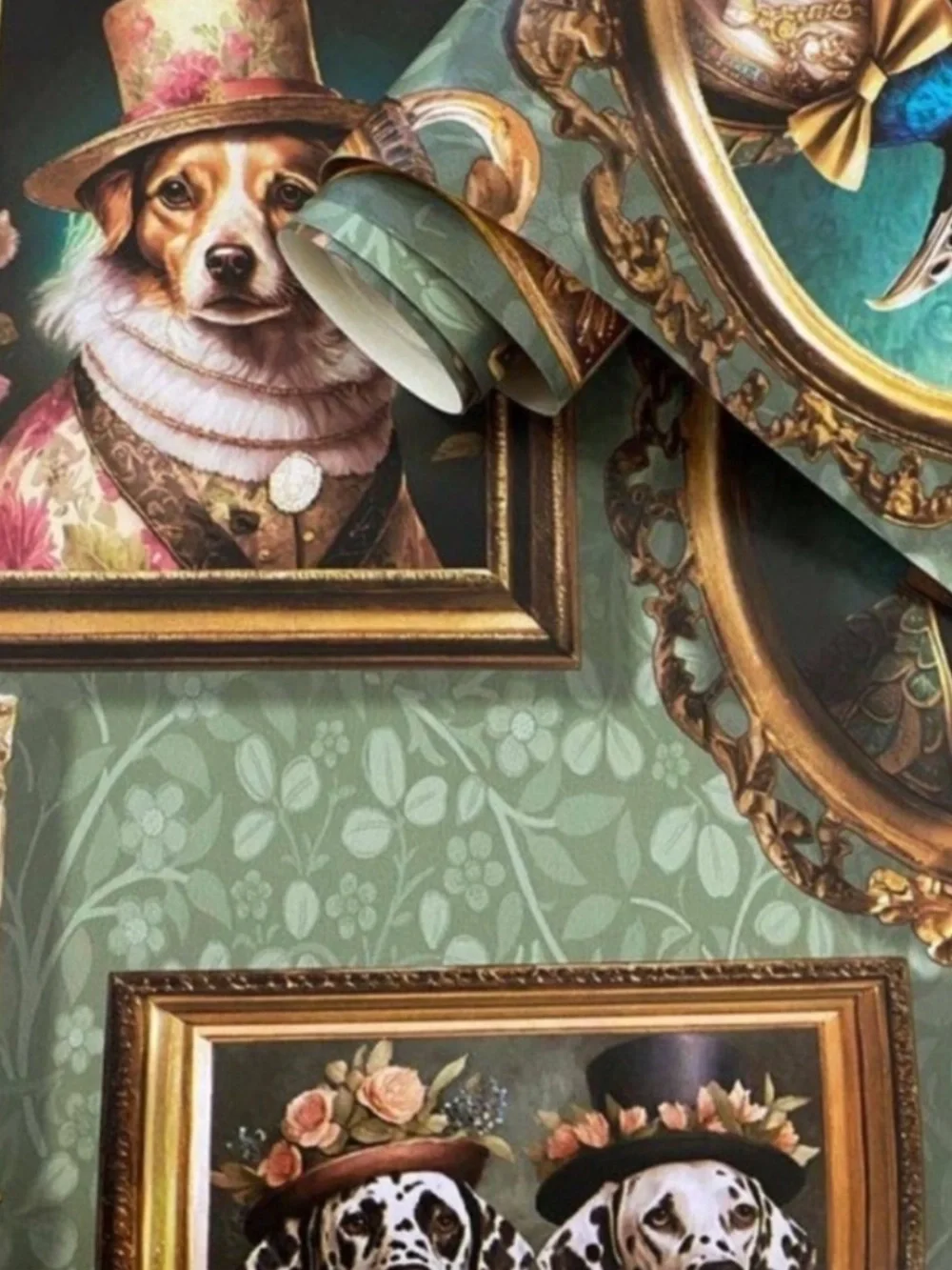 2 rolls Holden Wallpaper- Regal Beasts Sage Green Background, 56 sq ft, New!
